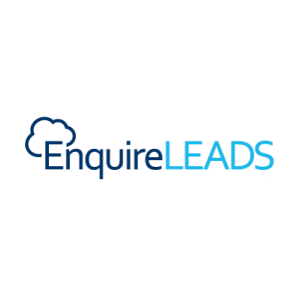 EnquireLEADs Logo with small cloud drawing and Enquire in dark blue and LEADS in light blue