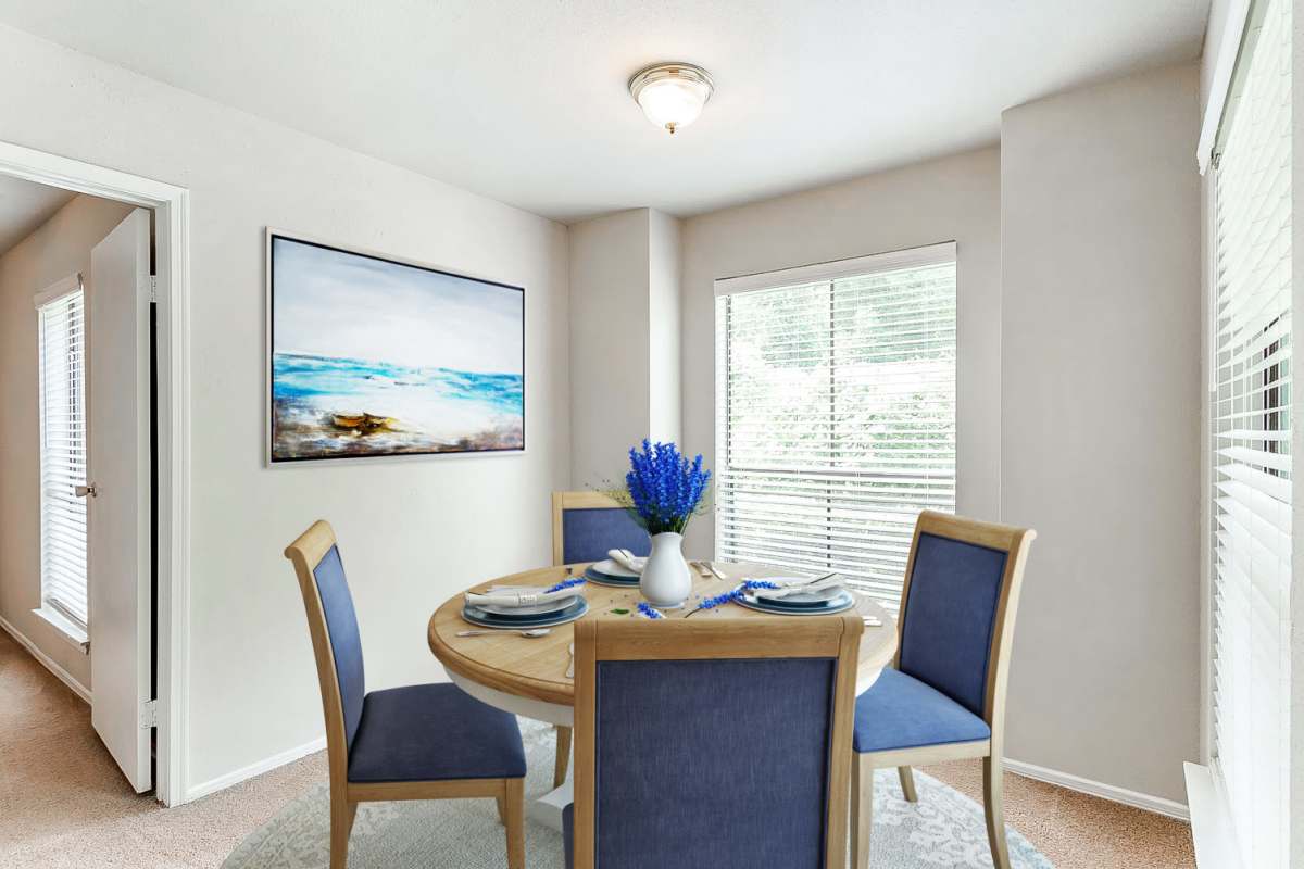 Dining room in apartment at Whispering Creek Villas, San Antonio, Texas