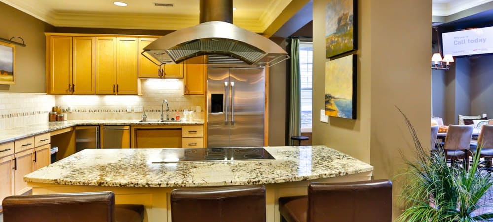 Modern kitchen at Fountains at Mooresville Town Square in Mooresville, North Carolina