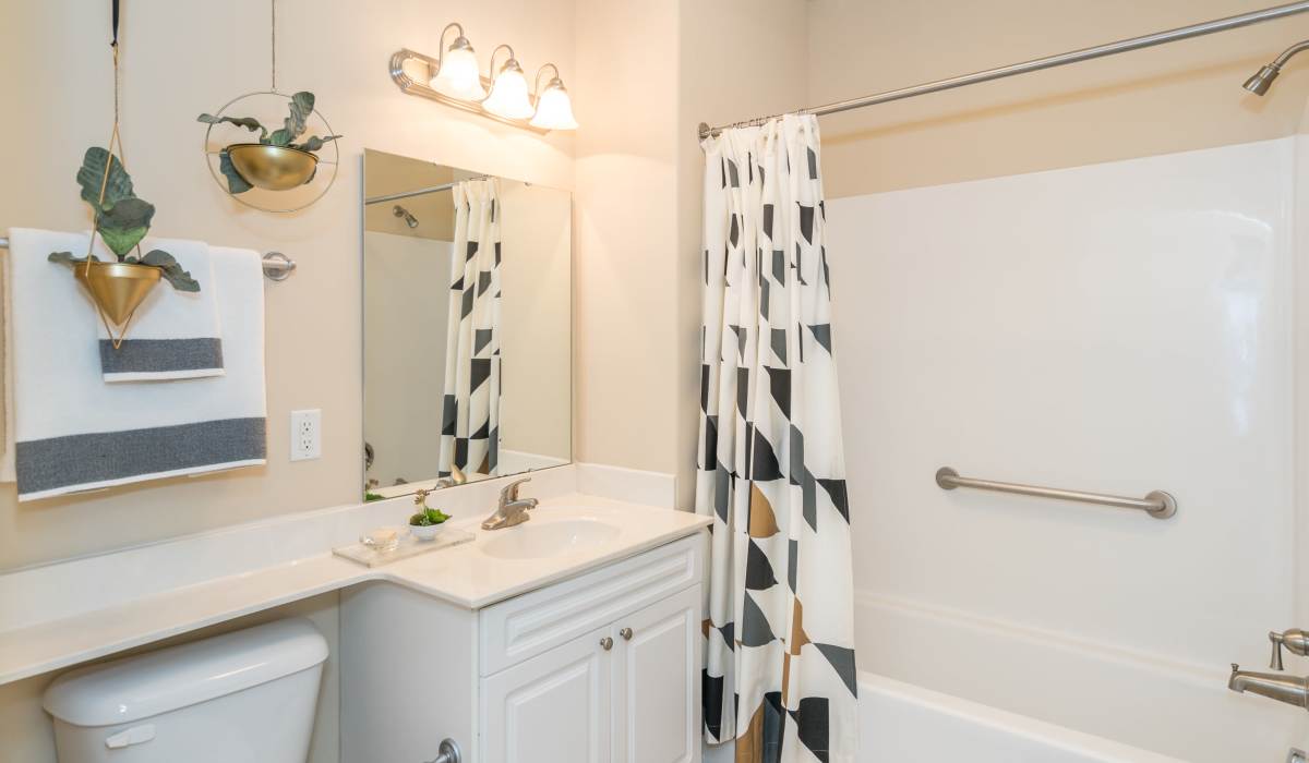 Bathroom in an apartment at Meridian Parkside, Newport News, Virginia