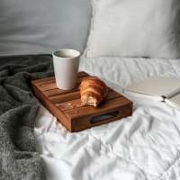 Coffee and pastry on a breakfast tray at Park at Kingsview Village in Germantown, Maryland