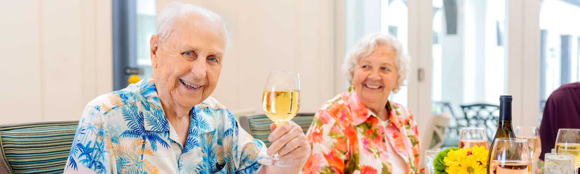 Residents having fun and drinking wine at The Barclay at Whiskey Road in Aiken, South Carolina