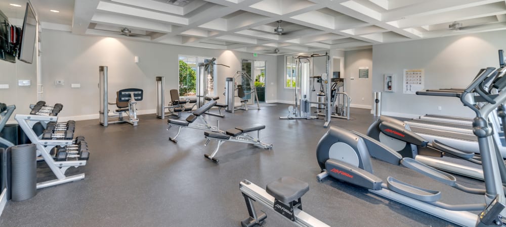 Gorgeous workout area in Champions Vue Apartments in Davenport, Florida