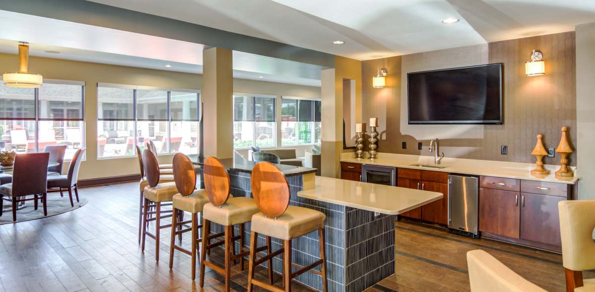 Resident kitchen in clubhouse at The Carlton at Greenbrier, Chesapeake, Virginia