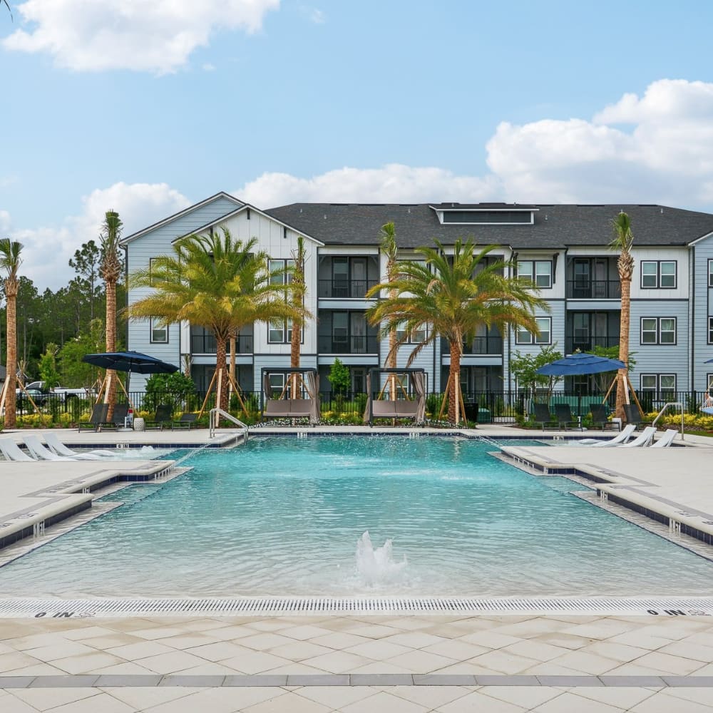 The sparkling community swimming pool at Novo Westlake in Jacksonville, Florida