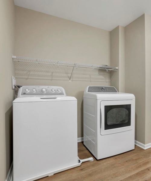 Washing machine and dryer with shelf at The Lofts On First in The Plains, Ohio