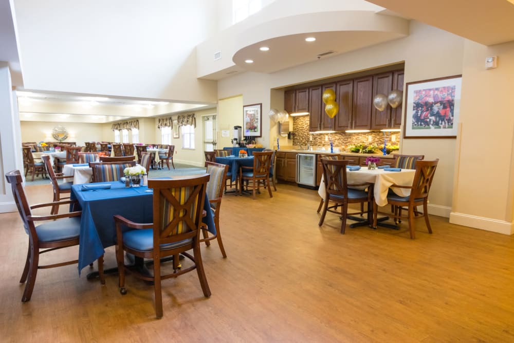 Dining room seating at The Harmony Collection at Columbia Assisted Living & Memory Care in Columbia, South Carolina