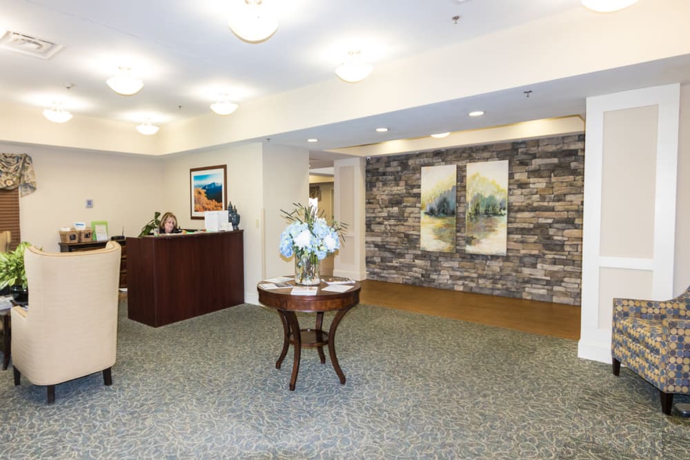 The lobby at The Harmony Collection at Columbia Assisted Living & Memory Care in Columbia, South Carolina