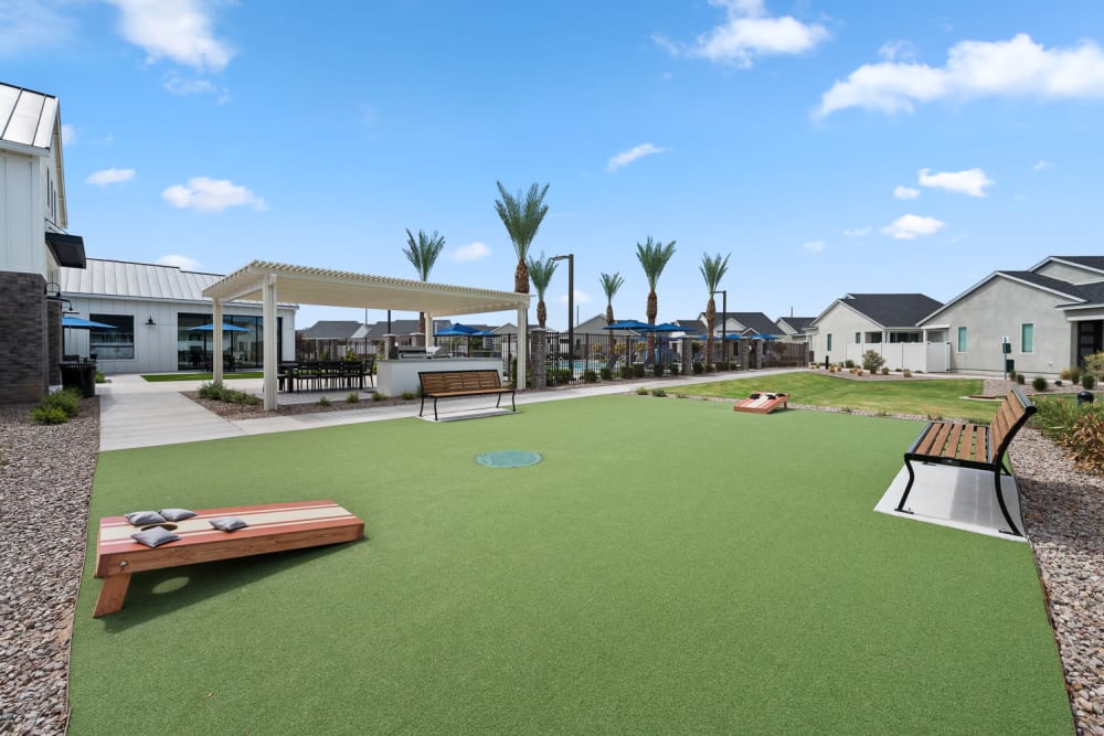 Lawn game area at EVR Spur Cross in Queen Creek, Arizona