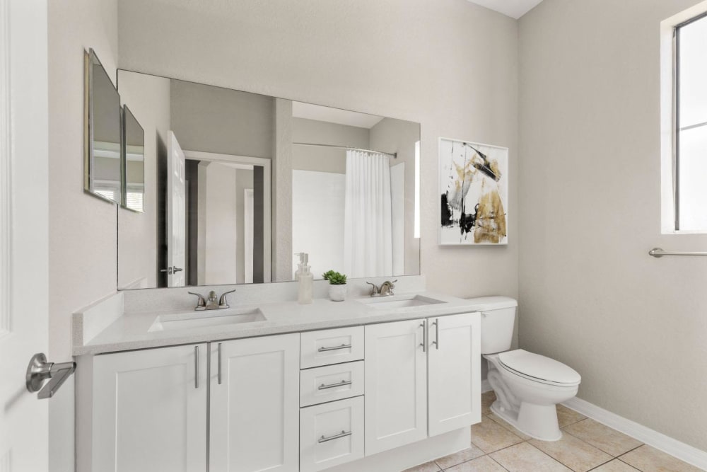 Clean Bathroom a model home at Mirador & Stovall at River City in Jacksonville, Florida