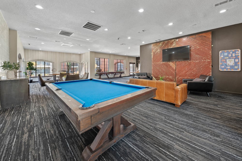 Pool table in the resident lounge at The Brandt in Irving, Texas