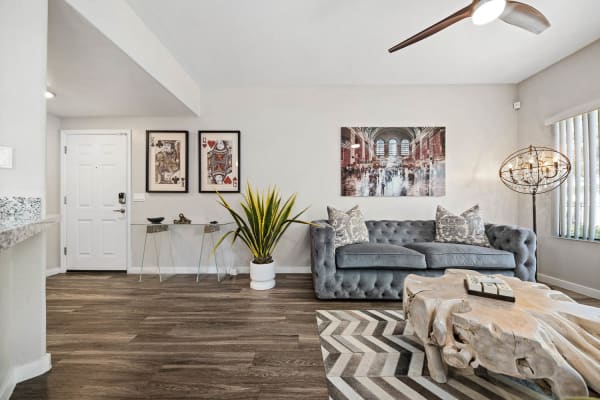 Living room in model home at Waterside at Ocotillo in Chandler, Arizona