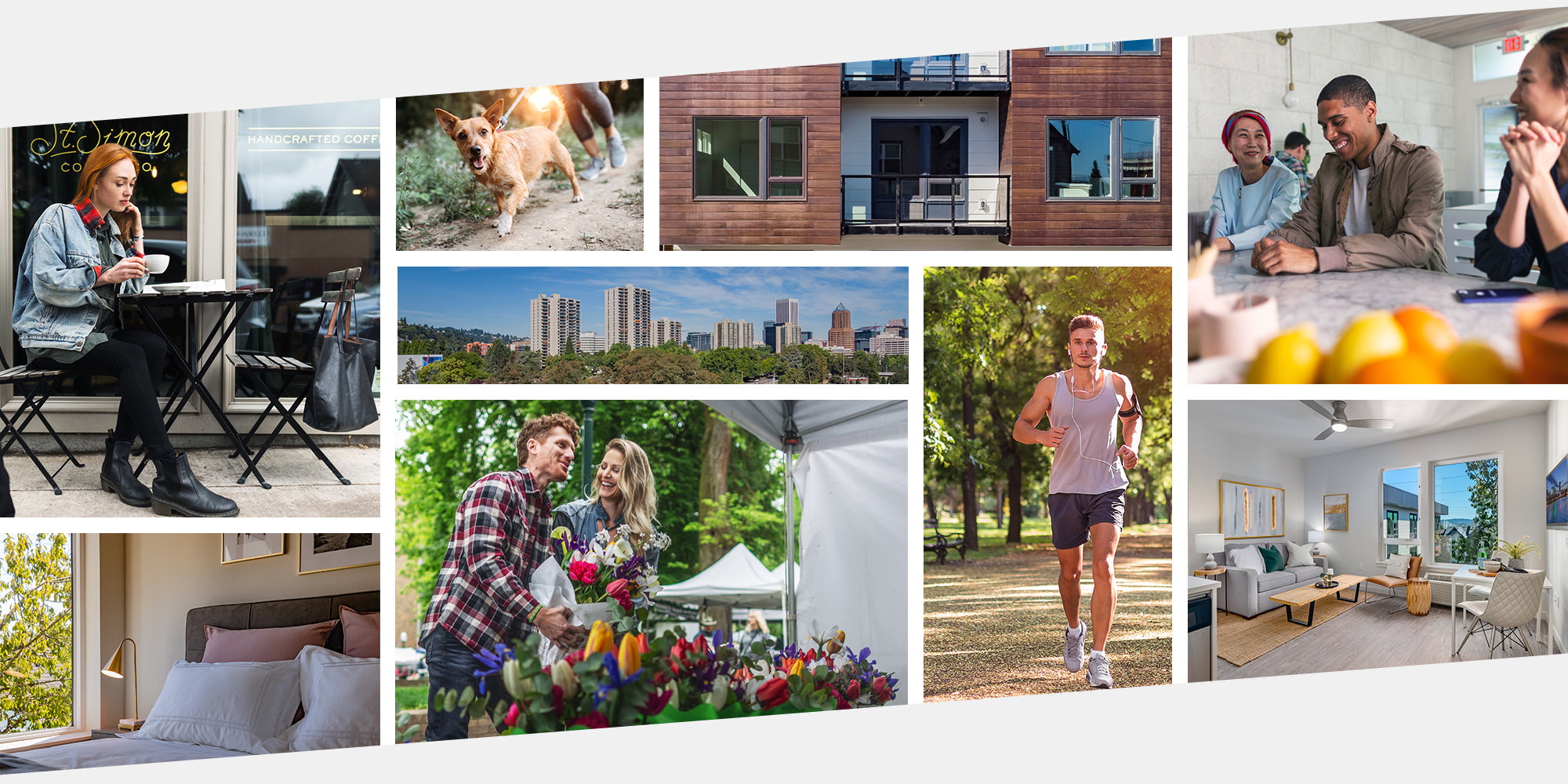 Collage of images displaying the spirit of our neighborhood at Acqua Apartments in Portland, Oregon