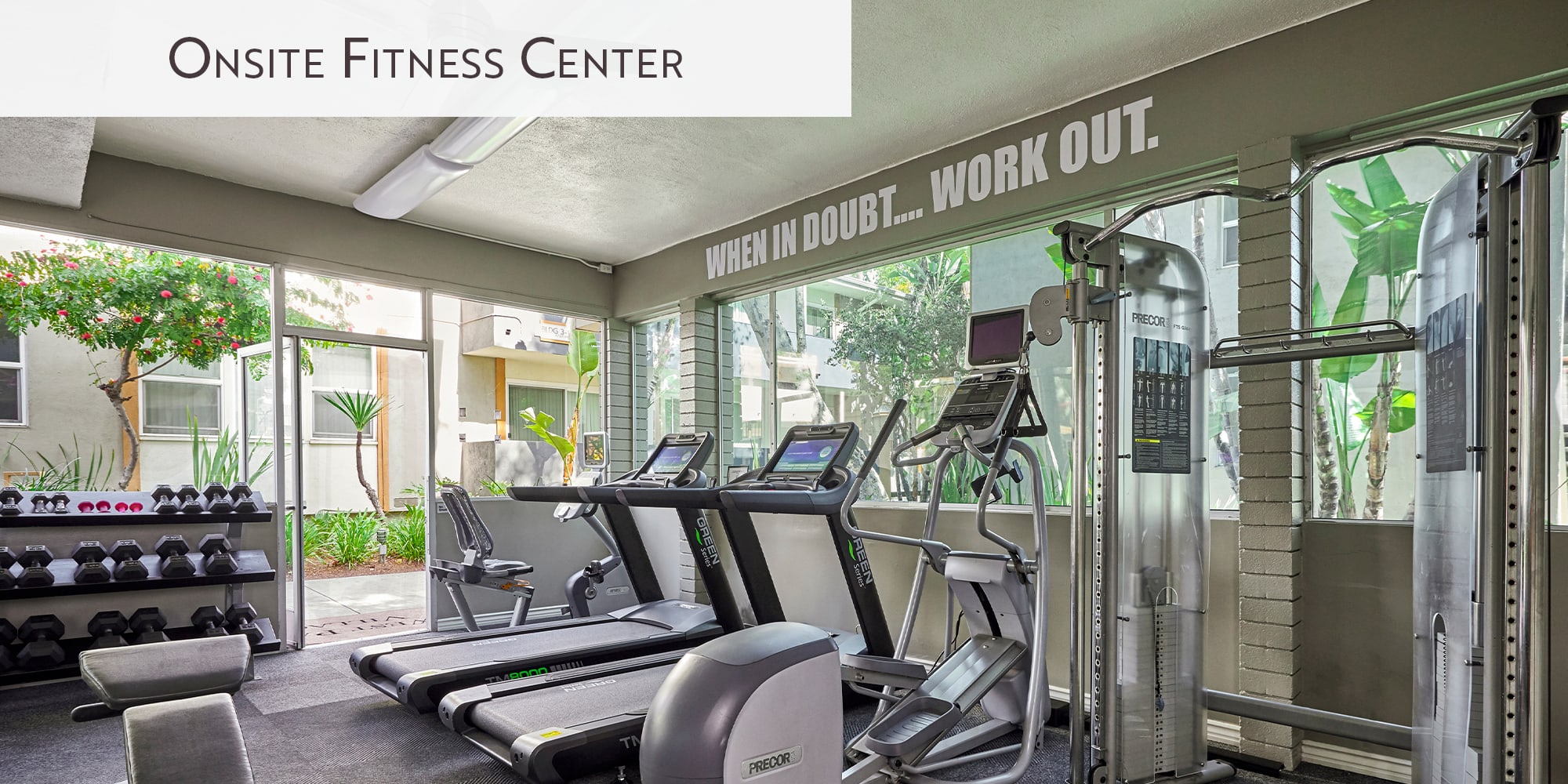Onsite fitness center at West Park Village in Los Angeles, California