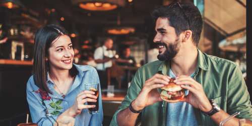 Couple eating together at restaurant near Villa Creek in Santa Rosa, California