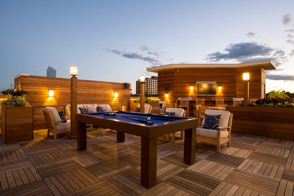 Spacious rooftop patio at The Moderne in Stamford, Connecticut