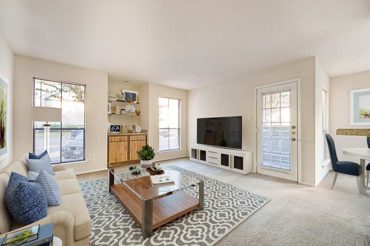 Spacious living area in apartment at Whispering Creek Villas, San Antonio, Texas
