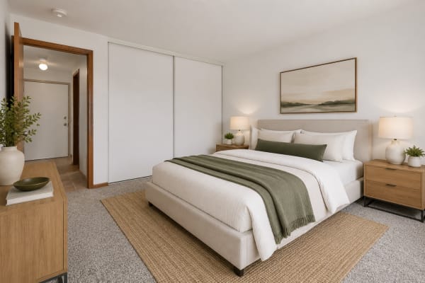Specious bedroom with carpet flooring at Shoreview Hills in Shoreview, Minnesota 