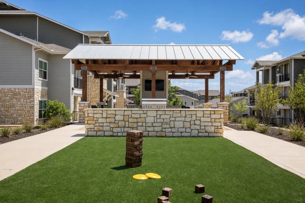 Lawn games by the grilling station at Esperanza in San Antonio, Texas