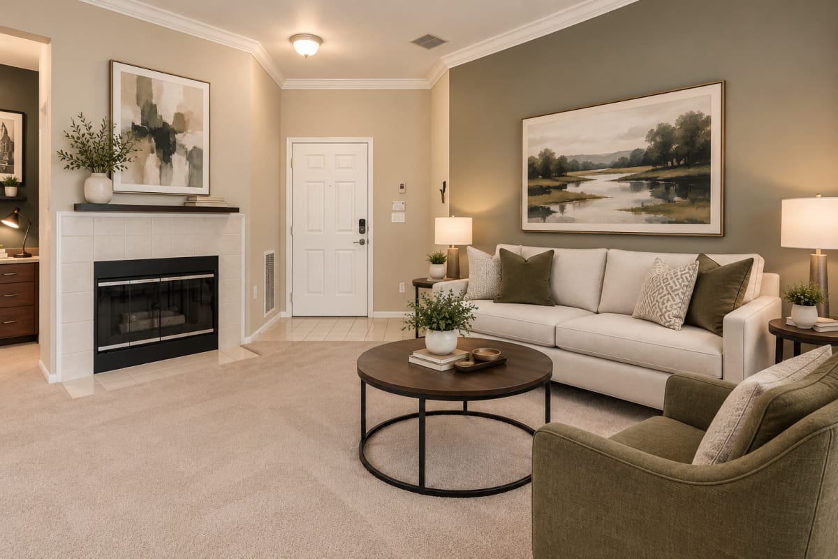 Living room at Village at Potomac Falls Apartment Homes in Sterling, Virginia  