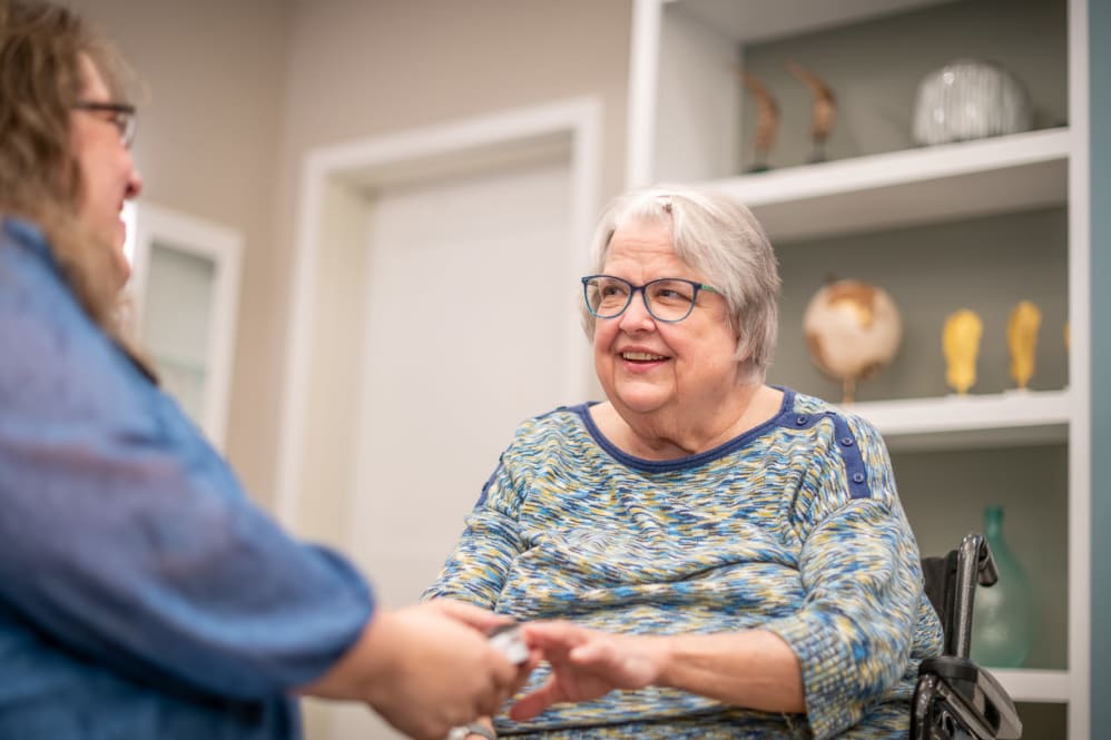 Nurse and resident  at Vista Prairie at Monarch Meadows in North Mankato, Minnesota