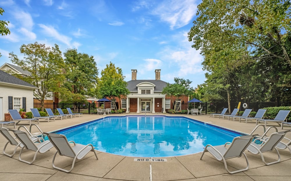 Swimming pool at The Woods at Polaris Parkway Apartments & Townhomes in Westerville, Ohio