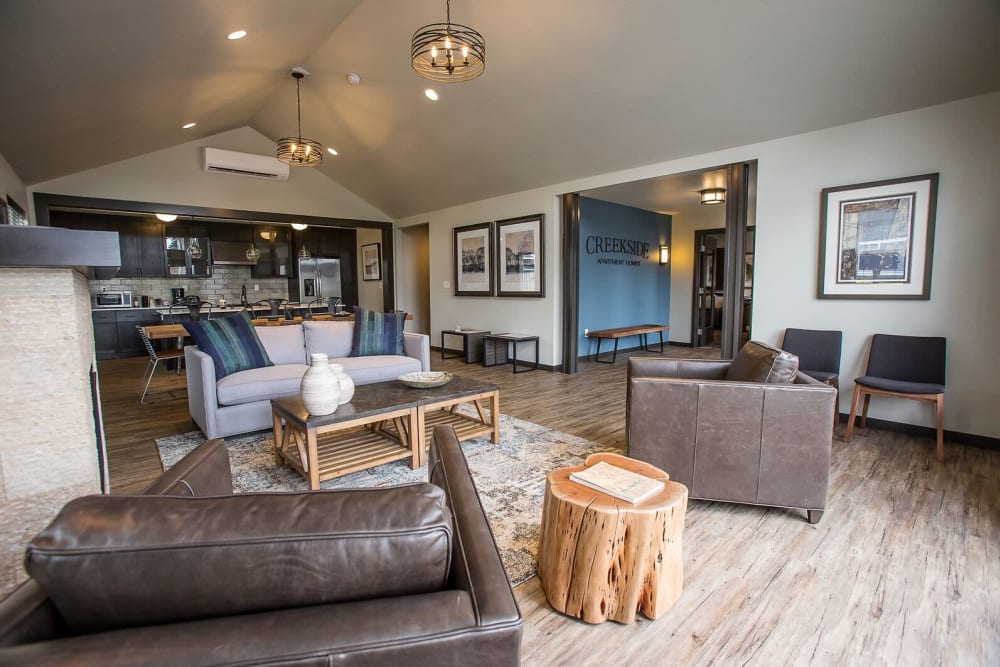 Community clubhouse sitting area at Creekside Apartment Homes in Stanwood, Washington