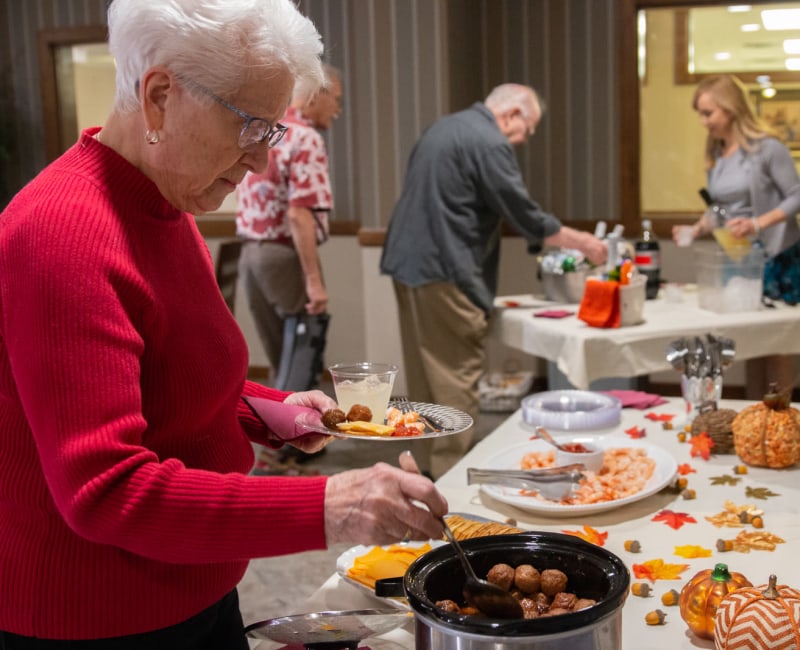 Residents enjoying a buffet at Aurora on France in Edina, Minnesota 