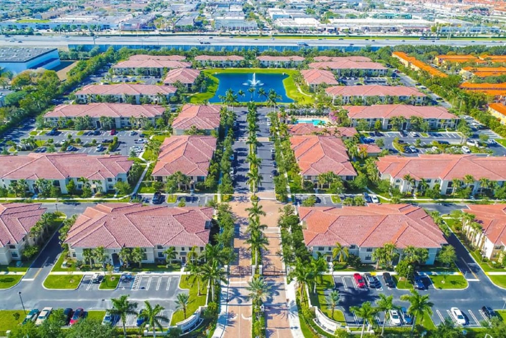 Aerial view of the The Residences at Lakehouse community in Miami Lakes, Florida