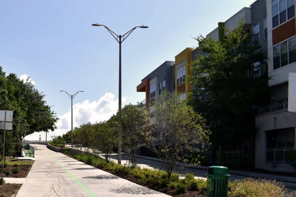 Tenant running on the Emerald Trail near Workhouse at Union Terminal in Jacksonville, Florida