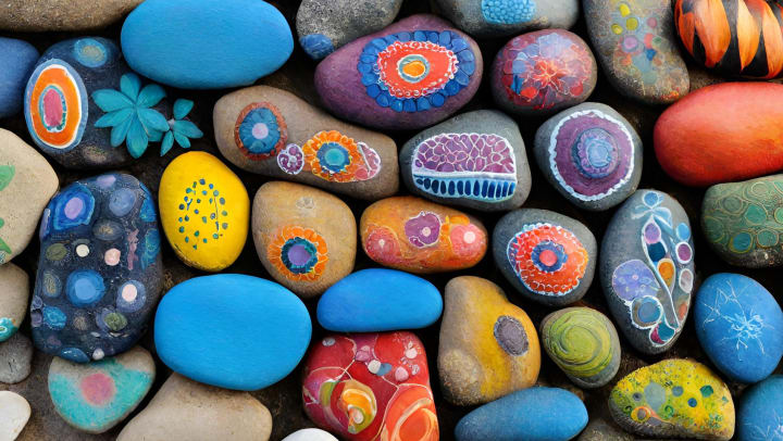 Painted colorful rocks laying beside each other