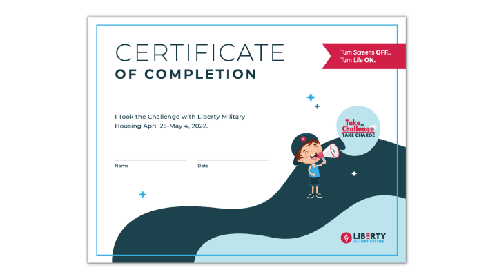 Download or print your certificate today to acknowledge participation and completion of the 10-day screen-free challenge.