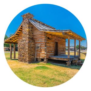 Taylor Log Cabin in the Denton County Historical Park, near Sunstone Village in Denton, Texas.