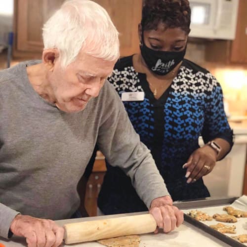 A rolling dough at Oxford Glen Memory Care at Sachse in Sachse, Texas