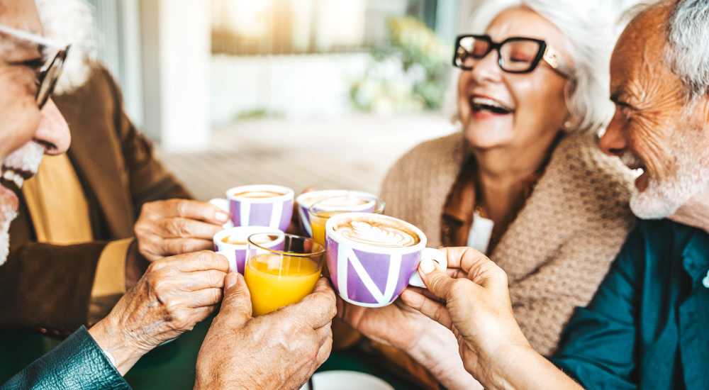 Residents having coffee near Chelsea Commons in Sugar Grove, Illinois