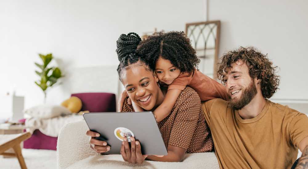 Happy resident family at The Carlyle in Santa Clara, California