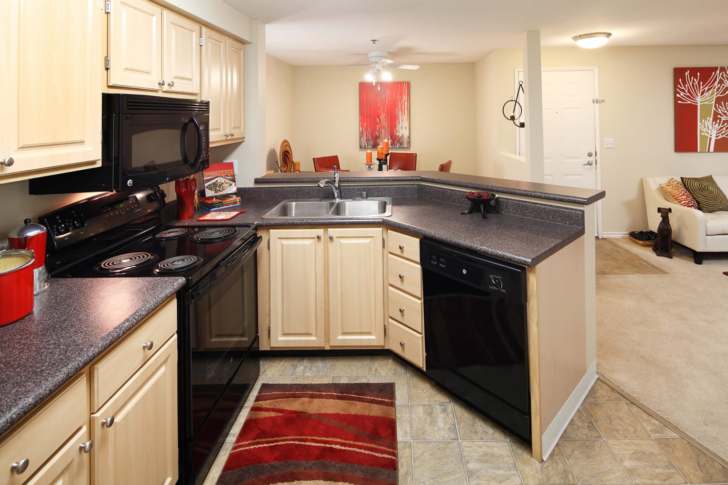 Updated kitchen at Redmond Place Apartments in Redmond, Washington