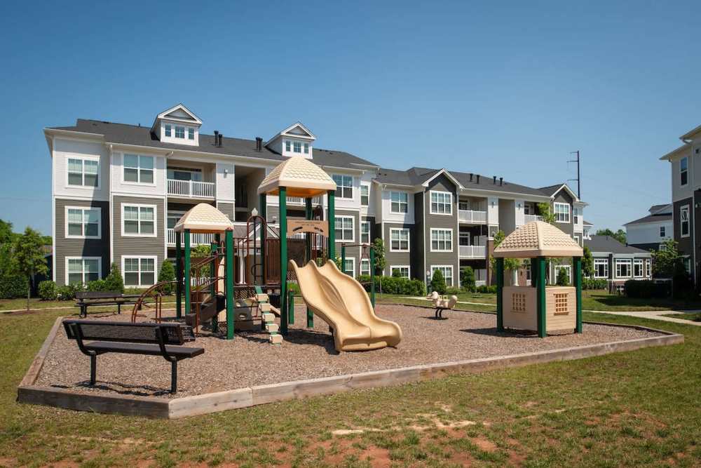 Kids play area near apartments at The Elms at Signal Hill Station in Manassas, Virginia