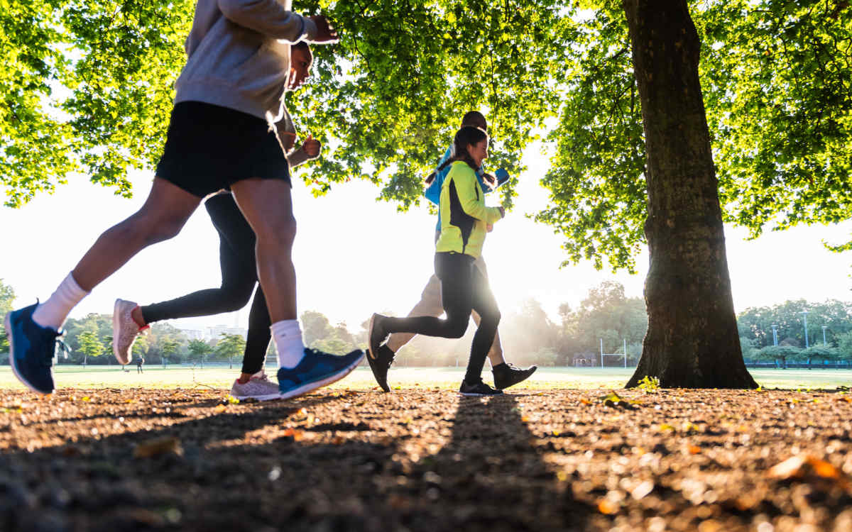 Resident jogging in park at Dundalk Village in Dundalk, Maryland
