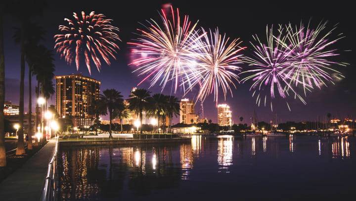 New Year’s fireworks above the St. Petersburg, Florida, skyline