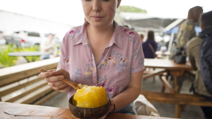 Woman eating shaved ice