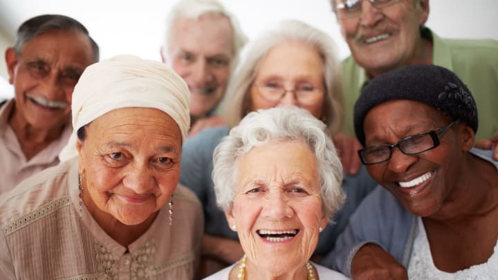 Group of smiling adult seniors