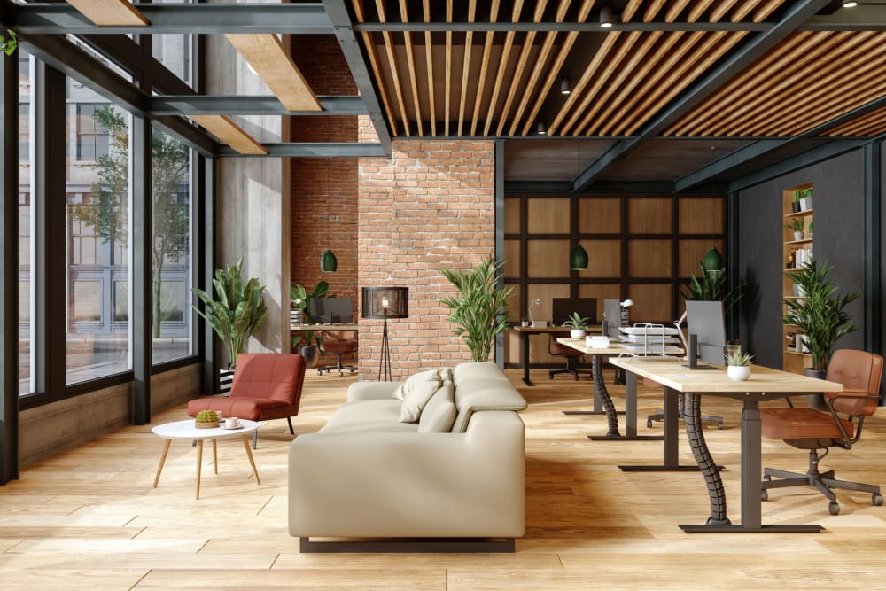 Warm and welcoming lobby interior at Anden in Weymouth, Massachusetts