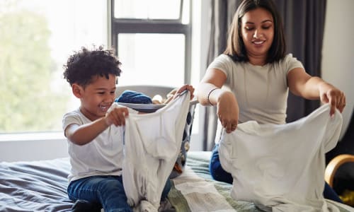 Folding laundry at North Main in Walnut Creek, California