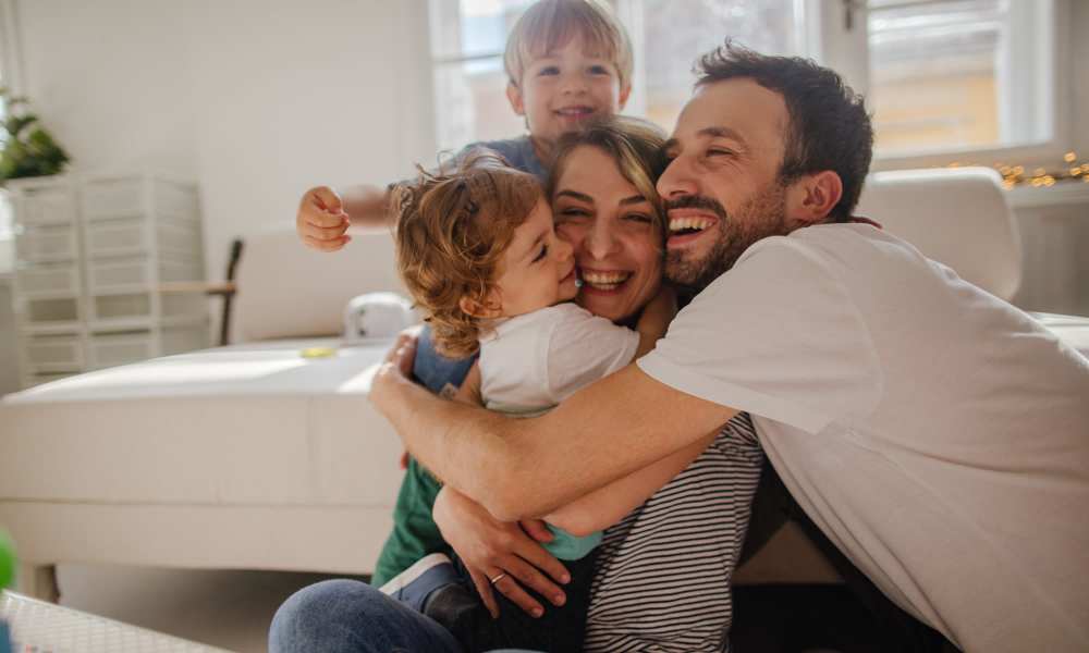 Happy family at Truckee River Terrace in Reno, Nevada