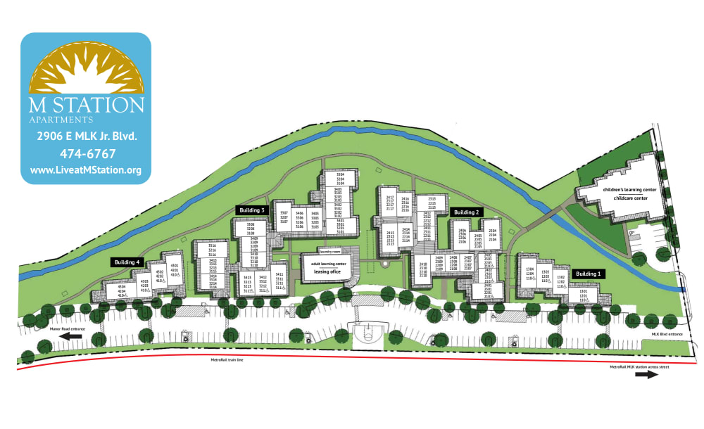 Site map at M Station in Austin, Texas