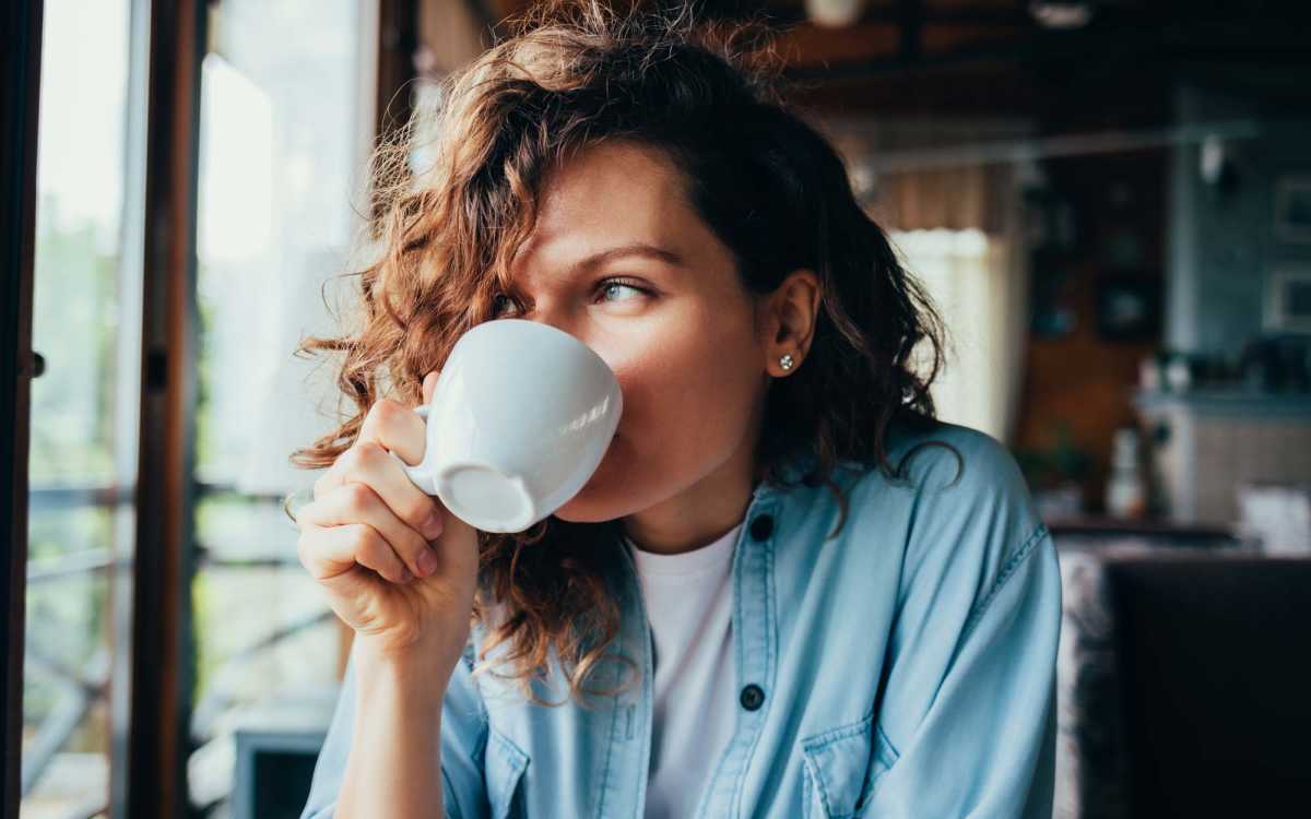 Resident having coffee near Park on Gilder Creek in Mauldin, South Carolina