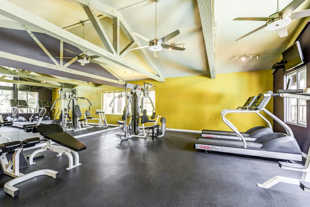 Fitness center with a variety of equipment at Olive Ridge in Pomona, California