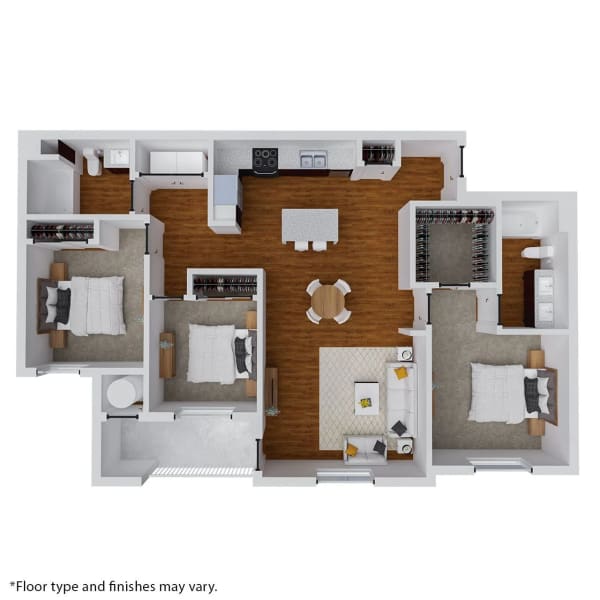 RESIDENCE 10, 3 Bed 2 Bath, 1298 to 1378 Square feet