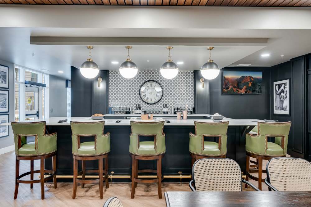 Club room with bar seating at SL location 1 in Bend, Oregon